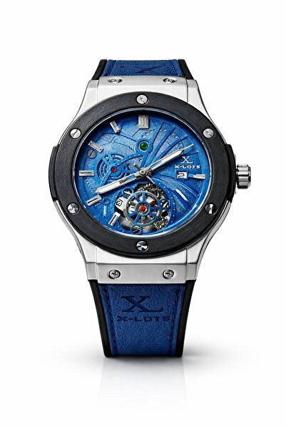 SHADOW XLOTS IronX Skeleton Men’s Watch Blue Dial Leather Strap Stainless Ste...