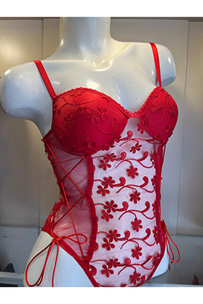 Yelise Lingerie Kadın Kırmızı Balenli Bodysuit