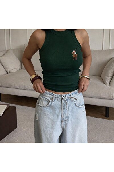 Hira Clothing Women's Teddy Bear Left Chest Printed Ribbed Crew Neck Long Tan...