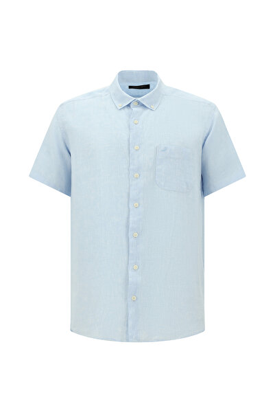 Abdullah Kiğılı Λινό πουκάμισο με κοντό μανίκι και κανονική εφαρμογή με κουμπιά
