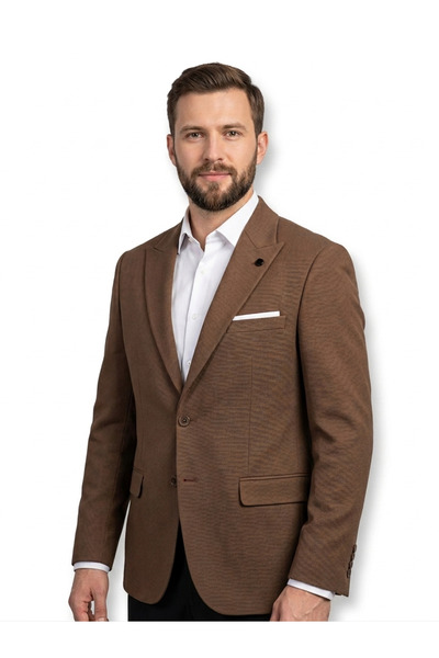 İMAJ MAĞAZACILIK Erkek Kahverengi Slim Fit Sivri Yaka Ceket - Özel Dokulu Blazer