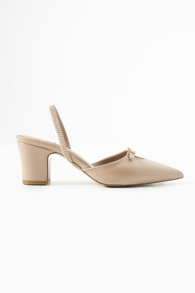 Sira Official Iris Beige Rustic Open-Back Thick Heeled Shoes