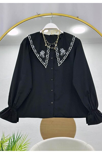 MODA VEDAT Γυναικείο πουκάμισο με κέντημα στο γιακά -0300