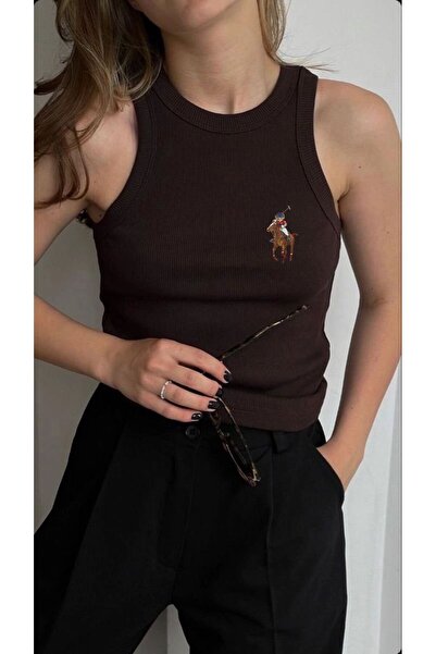 Hira Clothing Women's Teddy Bear Left Chest Printed Ribbed Crew Neck Long Tan...