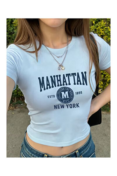 ZAVIXO ΓΥΝΑΙΚΕΙΟ Μπλουζάκι Crop με στάμπα Manhattan New York, σε στενή γραμμή...