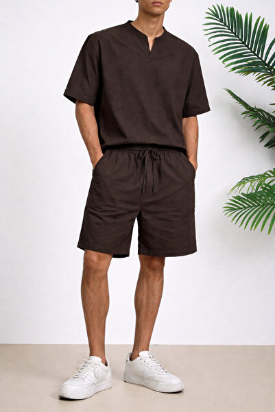 COOL TARZ Ανδρικό σετ σορτς oversized με μπλουζάκι με λαιμόκοψη V και σκίσιμο...