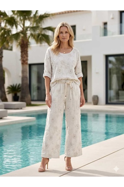 Punta Otantik NC38890 Ιταλική κρέμα για σετ λινών με παγιέτες και κεντήματα