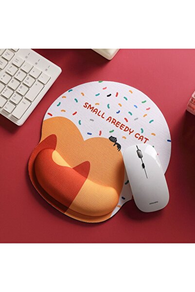 Markasekiz Kedi Temalı Jel Bilek Destekli Yuvarlak Mouse Pad 168-112