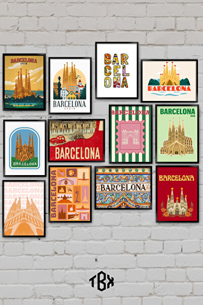 tablomaxtbx 12 Parça Barcelona Şehir Manzarası Gaudi Mimari İspanya Estetik D...