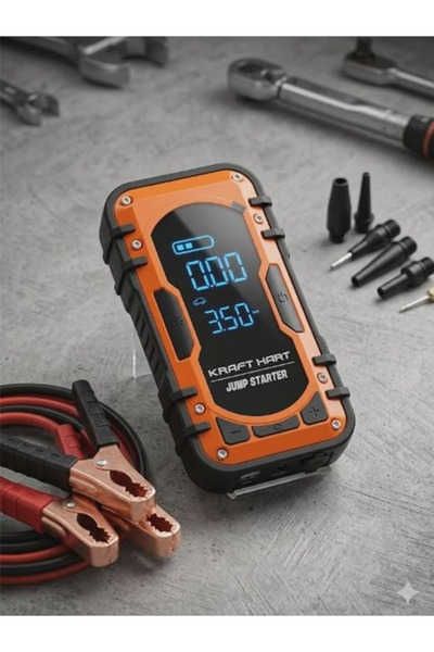 KRAFT HART Akü Takviye Cihazı | 4'ü 1 Arada Powerbank, Hava Kompresörü, LCD Ekran, 12.000mAh 150PSI