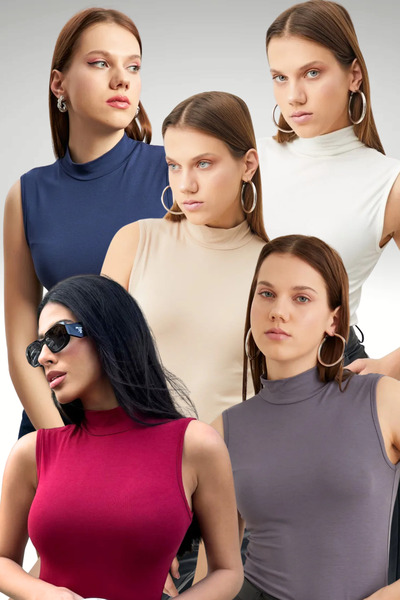 Bipantolon Γυναικείο Σετ 5 Τεμαχίων Οικονομικό Αμάνικο Τοπ Λευκό Κρεμ Γκρι Να...