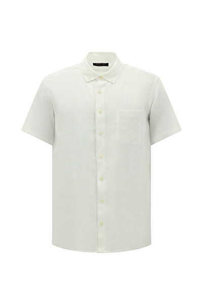 Abdullah Kiğılı Λινό πουκάμισο με κοντό μανίκι και κανονική εφαρμογή με κουμπιά