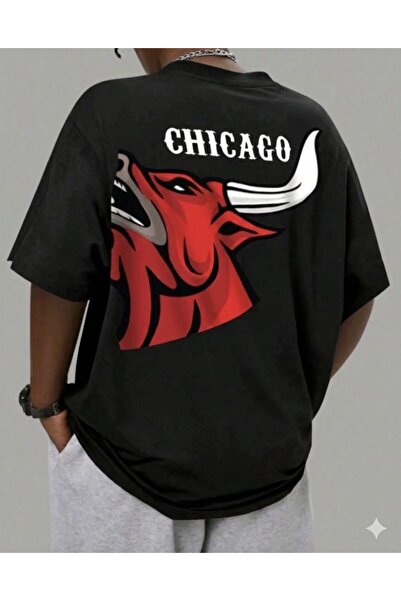 LELVANİ unisex μπλουζάκι με στάμπα CHICAGO και λαιμόκοψη ποδηλάτου