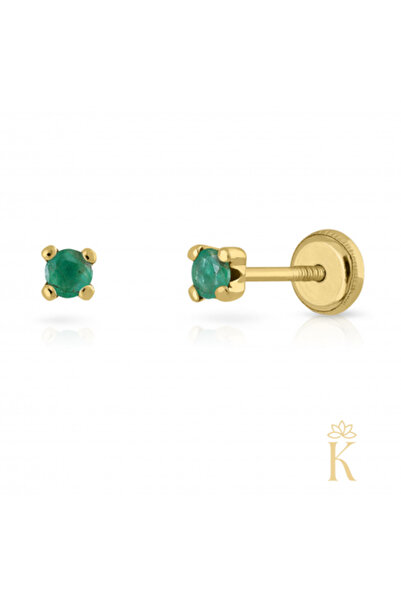 KALINI Cercei de protecție, Aur galben de 14K, Floare cu diamant de 4 mm, 0.02 CT