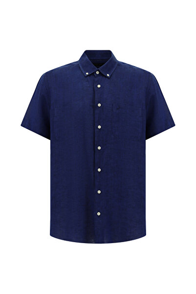 Abdullah Kiğılı Λινό πουκάμισο με κοντό μανίκι και κανονική εφαρμογή με κουμπιά