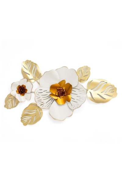 ELITECOMMERCEMARKET Decoratiune Metalica de Perete Flori Ecru Bronz 82x46x5cm