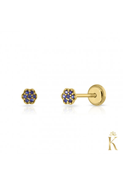 KALINI Σκουλαρίκια από κίτρινο χρυσό 14Κ για μωρά με 7 ζαφείρια, σχέδιο λουλο...