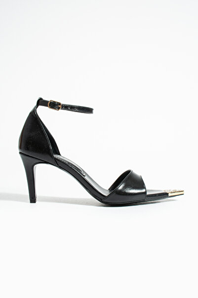 Sira Official Vera Crystal Detailed Black Rustic Thin Heeled Shoes