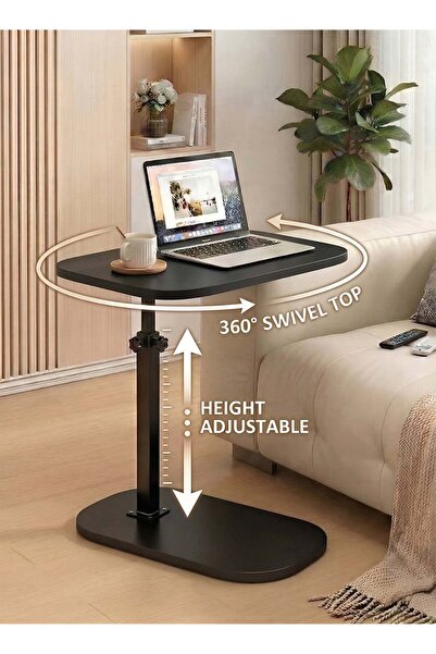 Taimi Modern Coffee Table | C-shaped Side Table With Black Color With Black F...