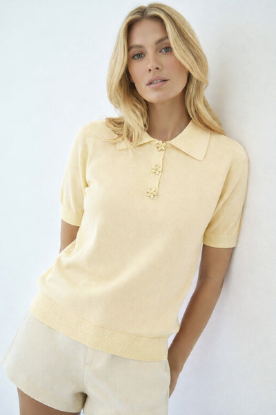 Noi Belis Polo Collar Soft Textured Knitwear Blouse Ss26Bz0146