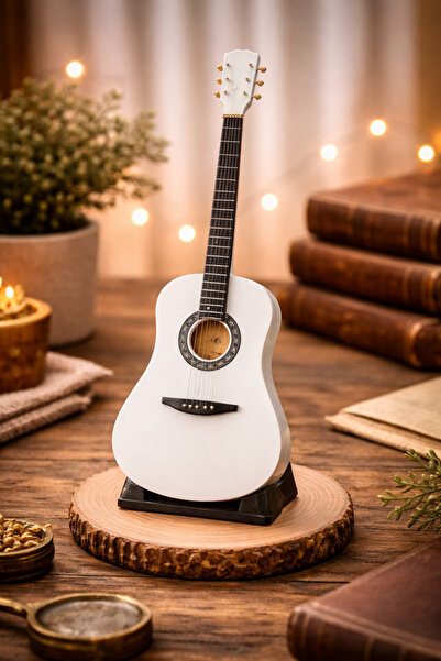BASEL MAİSON Dekoratif Ahşap Gitar Maketi 25 Cm – El İşçiliği Mini Gitar Bibl...