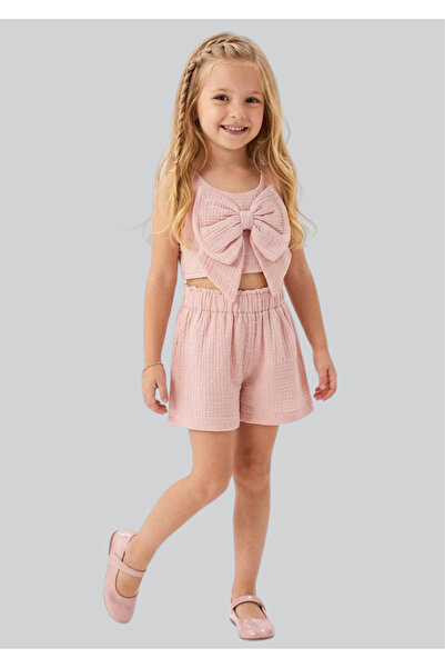 ww waka waka kids store Κοριτσίστικο Σετ με Μεγάλο Φιόγκο και Ροζ Σορτς Μουσε...