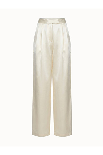 Mavlo Ecru Satin Wide Leg Trousers