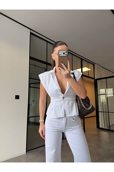 BB Bensu Buyruk Τζιν γιλέκο με φαρδιά τιράντες και εφαρμογή στη μέση