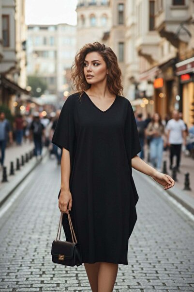 Mossta Μίνι Εισαγόμενο Φόρεμα Κρεπ με Λεπτομέρεια Βολάν στο Πλάι - Μαύρο