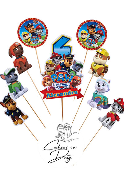 OEM Topper tort tematica Paw Patrol personalizat, set decor aniversar din carton
