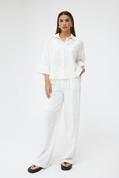 My Blog Ecru Linen Shirt and Pants Double Set - 8186