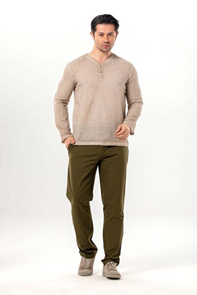 Eliş Şile Bezi Μακρυμάνικο ανδρικό μπλουζάκι Bora με λαιμόκοψη V και κουμπιά ...