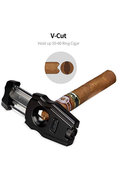 Lubinski Cigar Cutter Stainless Steel V-Cut Built-in Cigar Punch, Cigar Cutter with Package Box - Black