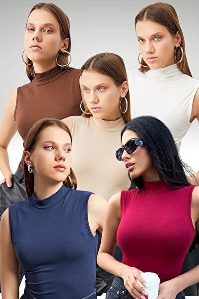 Bipantolon Γυναικείο Σετ 5 τεμαχίων Οικονομικό Αμάνικο Σετ Μπλούζες Λευκό Κρε...