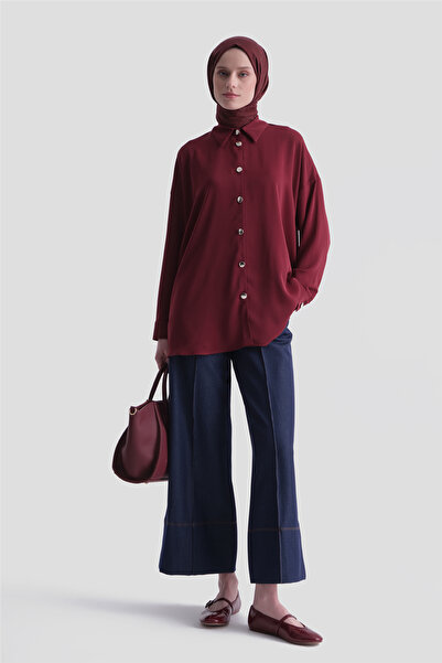 Armine Metal Düğmeli Oversize Tunik Bordo