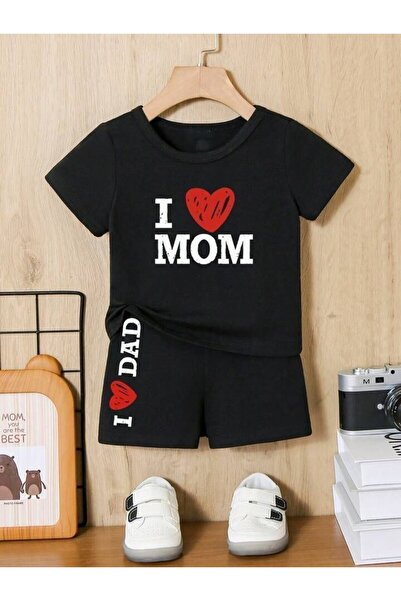 SVART WEAR Παιδικό μπλουζάκι με στάμπα  "I Love Mom And Dad " και σορτς - Σετ...