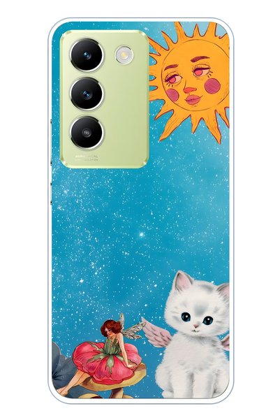 FLAMENKO حافظة هاتف شفافة متوافقة مع Vivo V30 Lite بنمط Sun Fairy وAngel Cat