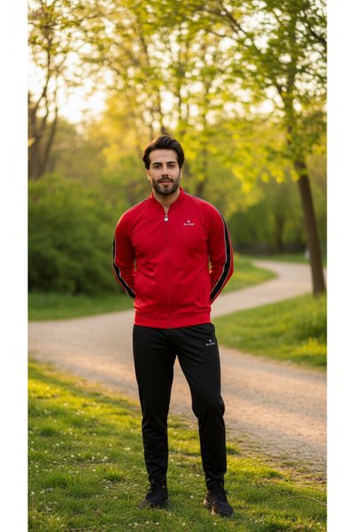 FORE SPORT Erkek %100 Polyester Rashell Kumaş Kırmızı Kolej Yaka Eşofman Takımı