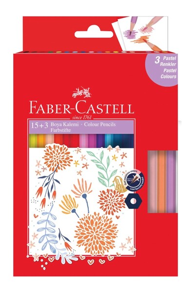 Faber Castell Faber-Castell 15+3 Renk Pastel Renk Kuru Boya Kalemi