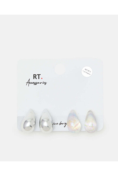 REDTAG Women Silver Embellished Studs (2 Pairs)