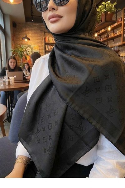 Gogoey İpeksi Jakar Pudra Siyah Kadın Şal