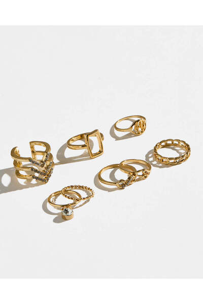REDTAG Women Gold Embellished Rings Set (8 Piece)