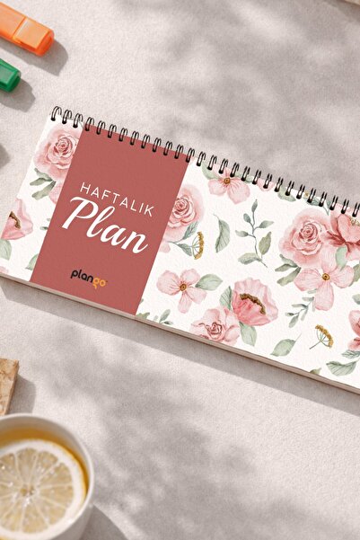 Plango Tarihsiz Spiralli Haftalık Masaüstü Planlayıcı - GÜL - 10x30 cm