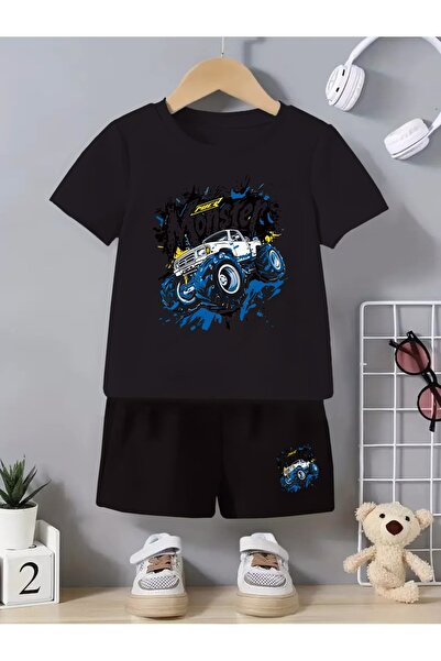 SVART WEAR Παιδικό μπλουζάκι με στάμπα Monster Truck και σορτς - Σετ συνδυασμ...