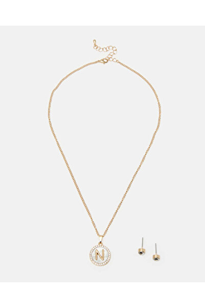 REDTAG Women Gold Letter N Necklace Set