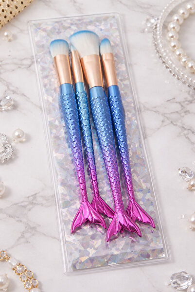Sue Design Mermaid Design 4-Piece Makeup Brush Set - Blue to Purple Gradient ...