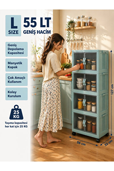 Mim Life Çok Amaçlı Dolap Organizer 4 Katlı Tekerlekli Saklama Dolabı Mutfak ...
