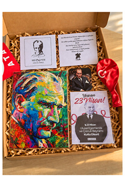 glowoow 23 Nisan Özel Hediye Kutusu – Atatürk Puzzle, Bardak Altlığı, Balon v...