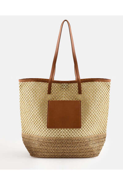 REDTAG Women Beige Textured Beach Bag