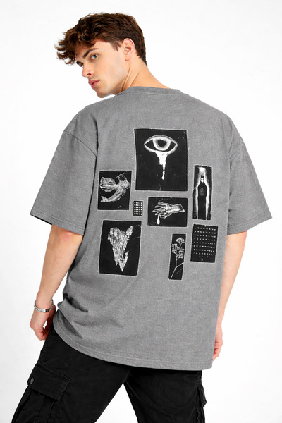 Nulivez Unisex Oversize Patchwork Detailed Printed T-Shirt – Modern Streetwea...